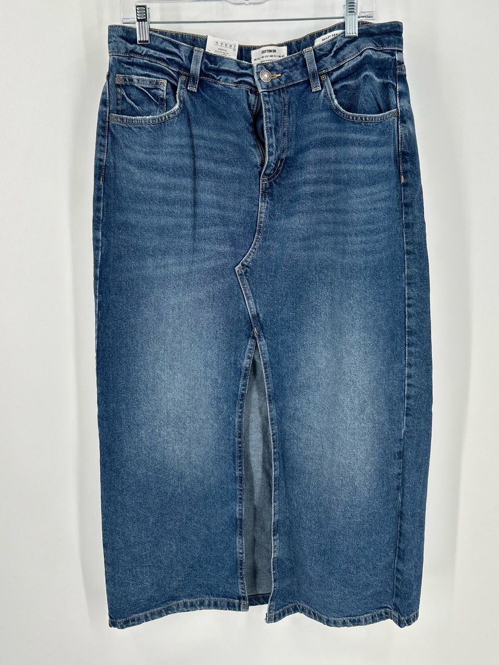 NWT Cotton On Bailey Denim Maxi Skirt with Front Slit Medium Wash Size 10